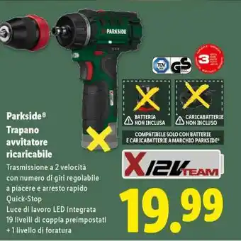Lidl PARKSIDE Trapano avvitatore ricaricabile offerta
