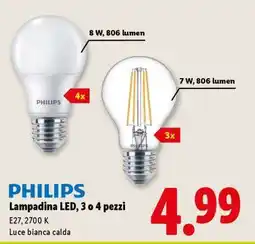Lidl Philips Lampadina LED, 3 o 4 pezzi offerta