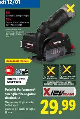 Lidl Parkside Performance Smerigliatrice angolare ricaricabile offerta