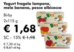 NaturaSì Yogurt fragola lampone, mela banana, pesca albicocca Birby offerta