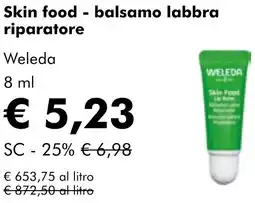 NaturaSì Skin food balsamo labbra riparatore Weleda offerta