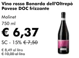 NaturaSì Vino rosso Bonarda dell'Oltrepò Pavese DOC frizzante Molinet offerta