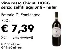 NaturaSì Vino rosso Chianti DOCG senza solfiti aggiunti - natur Fattoria Di Romignano offerta