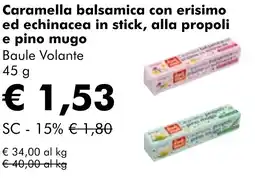 NaturaSì Caramella balsamica con erisimo ed echinacea in stick, alla propoli e pino mugo Baule Volante offerta