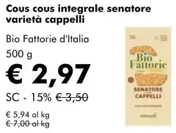 NaturaSì Cous cous integrale senatore varietà cappelli Bio Fattorie d'Italia offerta
