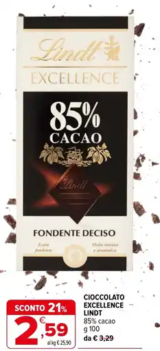 Iperal Cioccolato excellence LINDT 85% cacao offerta