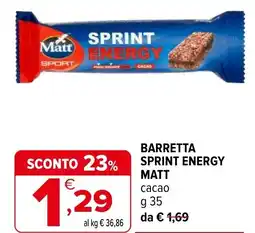 Iperal Barretta sprint energy MATT cacao offerta