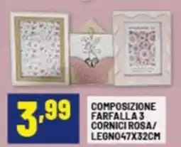 Risparmio Casa Composizione farfalla 3 cornici rosa/ legno offerta