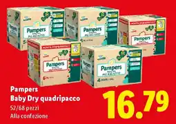 Lidl Pampers Baby Dry quadripacco 52/68 pezzi offerta