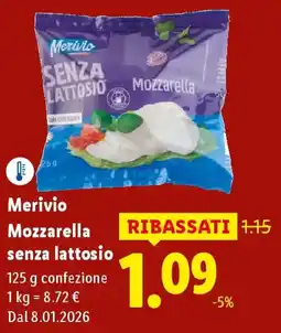 Lidl Merivio Mozzarella senza lattosio offerta