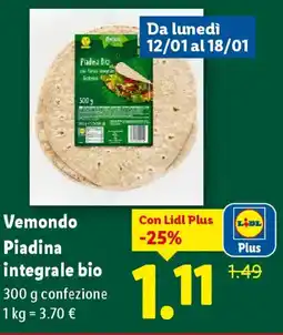 Lidl Vemondo Piadina integrale bio offerta