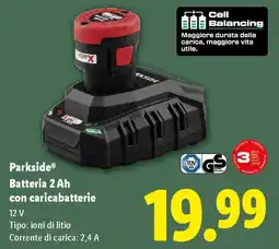 Lidl Parkside Batteria 2 Ah con caricabatterie offerta