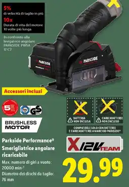 Lidl Parkside Performance Smerigliatrice angolare ricaricabile offerta