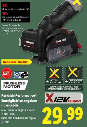 Lidl Parkside Performance Smerigliatrice angolare ricaricabile offerta
