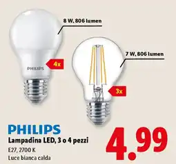 Lidl PHILIPS Lampadina LED, 3 o 4 pezzi offerta