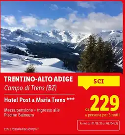 Lidl TRENTINO-ALTO ADIGE Hotel Post a Maria Trens offerta