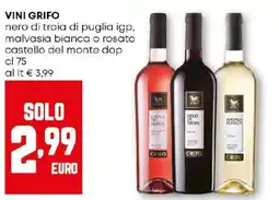 Pam VINI GRIFO nero di troia di puglia igp, malvasia bianca o rosato castello del monte dop offerta