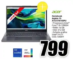 MediaWorld acer Notebook Aspire 15 A15-51M-93PU offerta