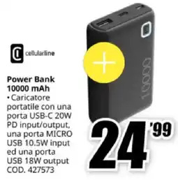 MediaWorld cellularline Power Bank 10000 mAh offerta