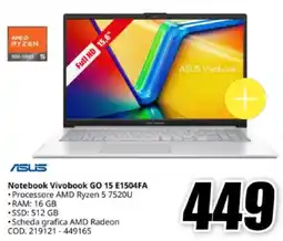 MediaWorld ASUS Notebook Vivobook GO 15 E1504FA offerta