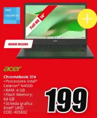 MediaWorld acer Chromebook 314 offerta