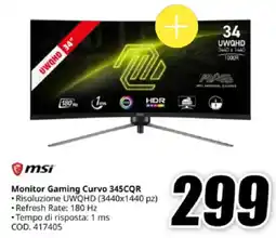 MediaWorld msi Monitor Gaming Curvo 345CQR offerta