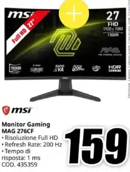 MediaWorld msi Monitor Gaming MAG 276CF offerta
