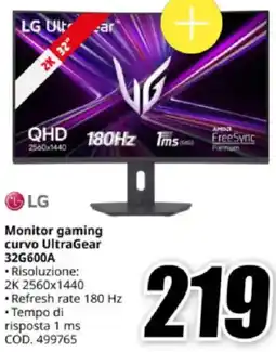 MediaWorld LG Monitor gaming curvo UltraGear 32G600A offerta