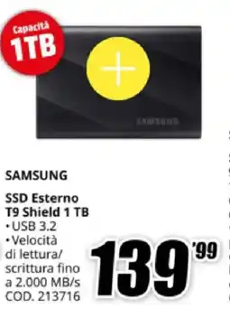 MediaWorld SAMSUNG SSD Esterno T9 Shield 1 TB offerta