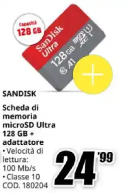 MediaWorld SANDISK Scheda di memoria microSD Ultra 128 GB + adattatore offerta