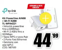 MediaWorld tp-link Kit Powerline AV600 + Wi-Fi N300 TL-WPA4221 offerta
