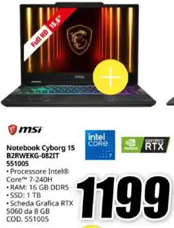 MediaWorld msi Notebook Cyborg 15 B2RWEKG-082IT 551005 offerta