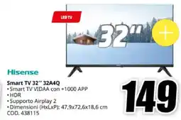 MediaWorld Hisense Smart TV 32" 32A4Q offerta