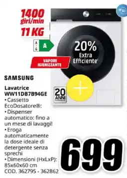 MediaWorld SAMSUNG Lavatrice WW11DB7B94GE offerta
