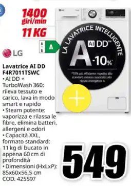 MediaWorld LG Lavatrice AI DD F4R7011TSWC offerta