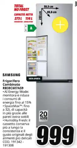 MediaWorld SAMSUNG Frigorifero Combinato RB38C607AS9 offerta
