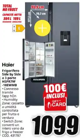 MediaWorld Haier Frigorifero Side by Side a 3 porte HSPR79F -18EWMB offerta