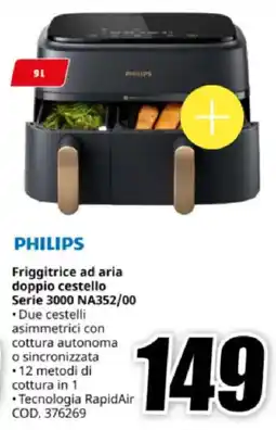 MediaWorld PHILIPS Friggitrice ad aria doppio cestello Serie 3000 NA352/00 offerta