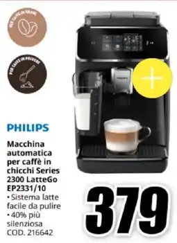 MediaWorld PHILIPS Macchina automatica per caffè in chicchi Series 2300 LatteGo EP2331/10 offerta