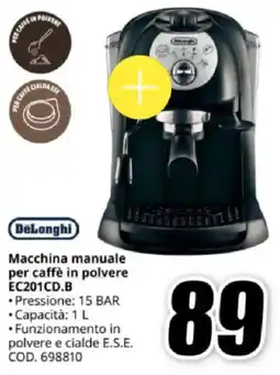 MediaWorld DeLonghi Macchina manuale per caffè in polvere EC201CD.B offerta