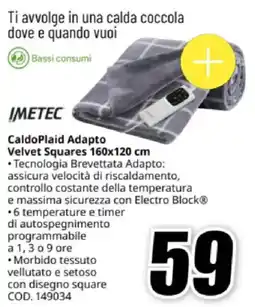 MediaWorld IMETEC CaldoPlaid Adapto Velvet Squares 160x120 cm offerta
