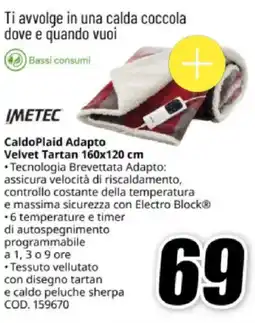 MediaWorld IMETEC CaldoPlaid Adapto Velvet Tartan 160x120 cm offerta