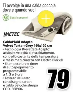 MediaWorld IMETEC CaldoPlaid Adapto Velvet Tartan Grey 160x120 cm offerta