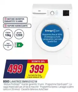 Trony BEKO LAVATRICE BMWU31021W offerta