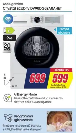 Trony Samsung Asciugatrice Crystal EcoDry DV90DG52A0AHET offerta