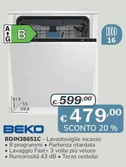 Al Pentolone BEKO BDIN38651C-Lavastoviglie incasso offerta