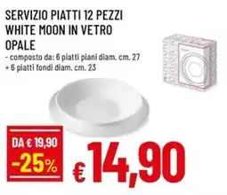 A&O Servizio piatti 12 pezzi white moon in vetro opale offerta
