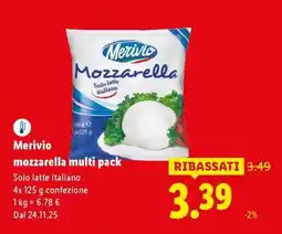 Lidl Merivio mozzarella multi pack offerta