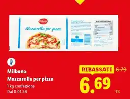 Lidl Milbona Mozzarella per pizza offerta