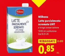 Lidl Milbona Latte parzialmente scremato UHT offerta